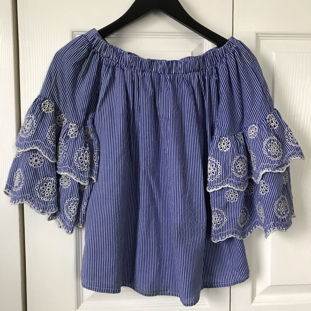 Rebellion off shoulder striped bell sleeve top
